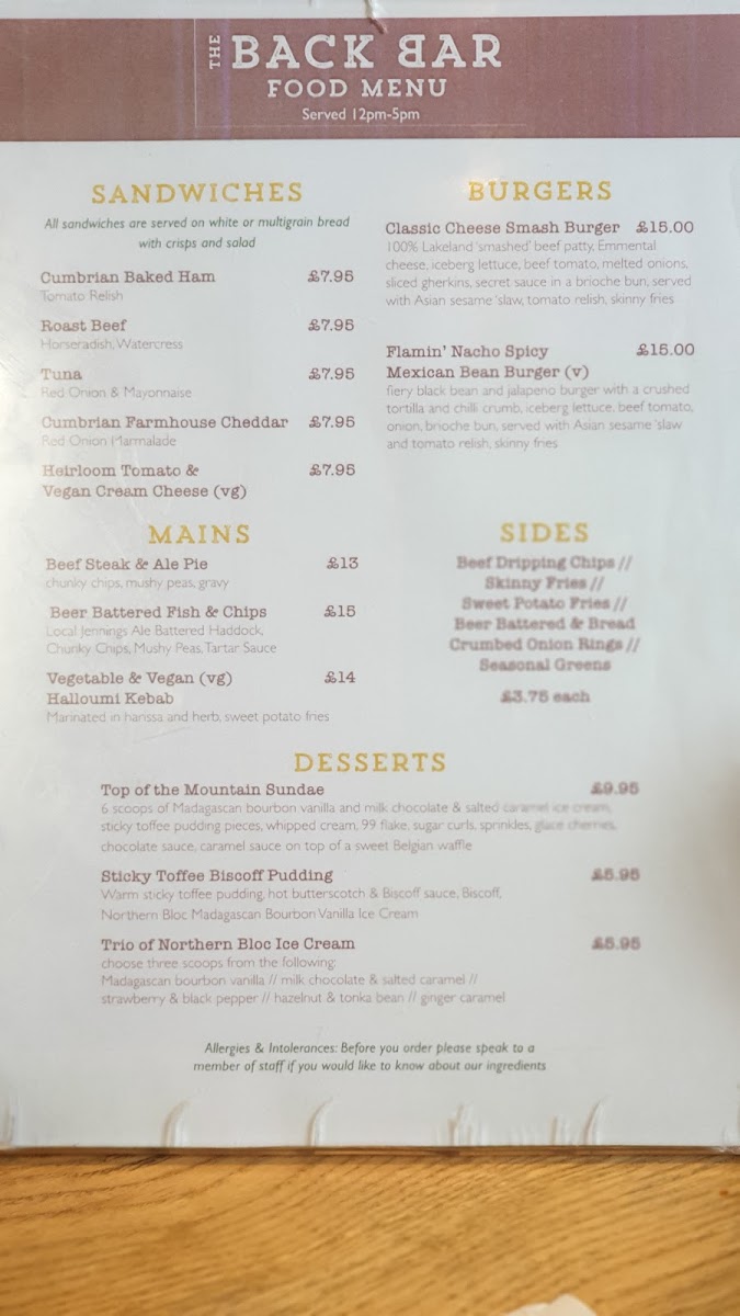 The Back Bar. Keswick Menu - Image 2